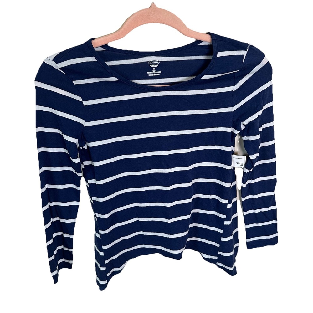Old Navy Kid Girls Size Medium (8) Striped Long Sleeve Navy Blue T-Shirt‎ NWT